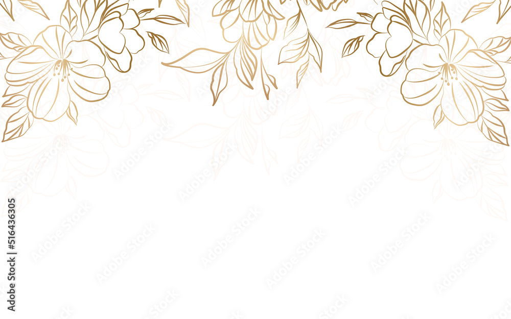 Vector artdeco luxury flower line pattern, golden background. Hand drawn peonies for packaging, social media post, cover, banner, creative post and wall arts. - obrazy, fototapety, plakaty 