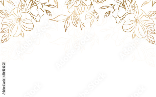 Vector artdeco luxury flower line pattern, golden background. Hand drawn peonies for packaging, social media post, cover, banner, creative post and wall arts.