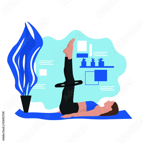 Sporty young woman doing pilates at home