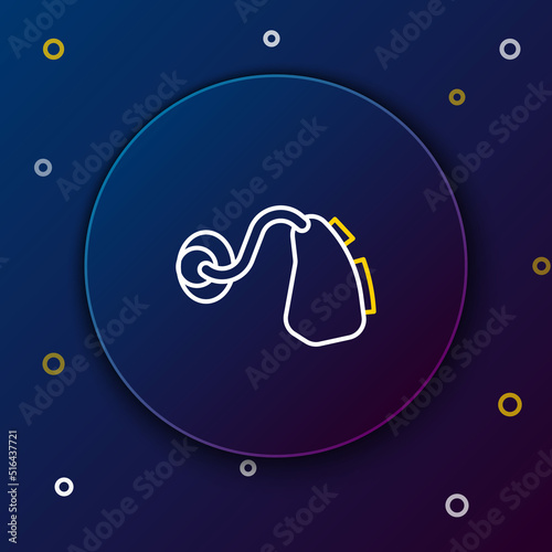 Line Hearing aid icon isolated on blue background. Hearing and ear. Colorful outline concept. Vector