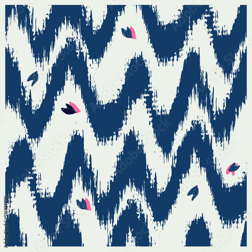 Ikat & heart design seamless design, Ikat motif pattern, seamless motif pattern, Ikat AOP deign