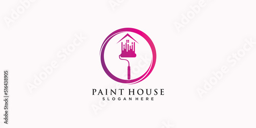 Paint house  logo design renovation icon, painting services icon,full color and unique Premium Vector