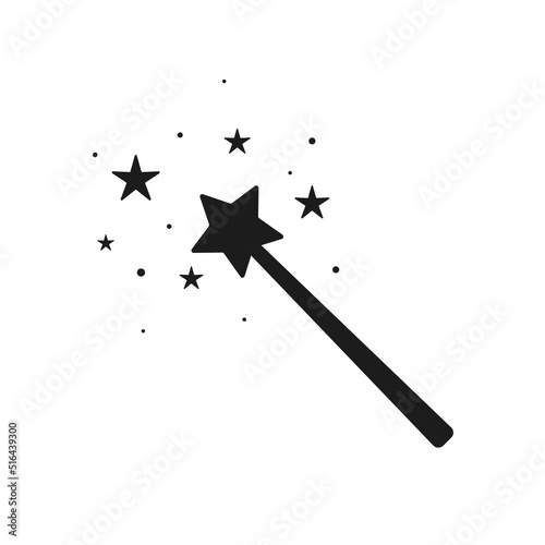 Magic wand wizard vector icon - movement with stars black and white illustration.