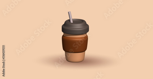 Coffee 3d design. Realistic 3d geometric round shape design. Vector illustration.