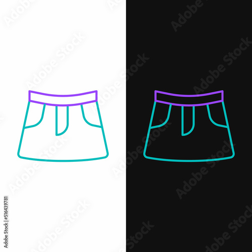 Line Skirt icon isolated on white and black background. Colorful outline concept. Vector