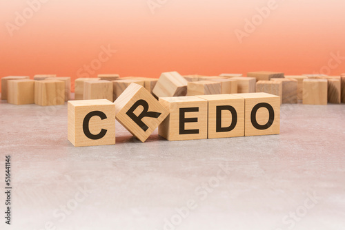 word Credo made with wood blocks. text is written in black letters, light background
