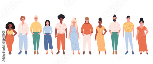 Crowd of different people of different races  body types. Social diversity of people in modern society. Hand drawn vector illustration