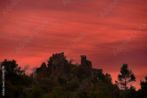 Jinquer  Castellon Spain. Ruins of abandoned castle on top of mountain