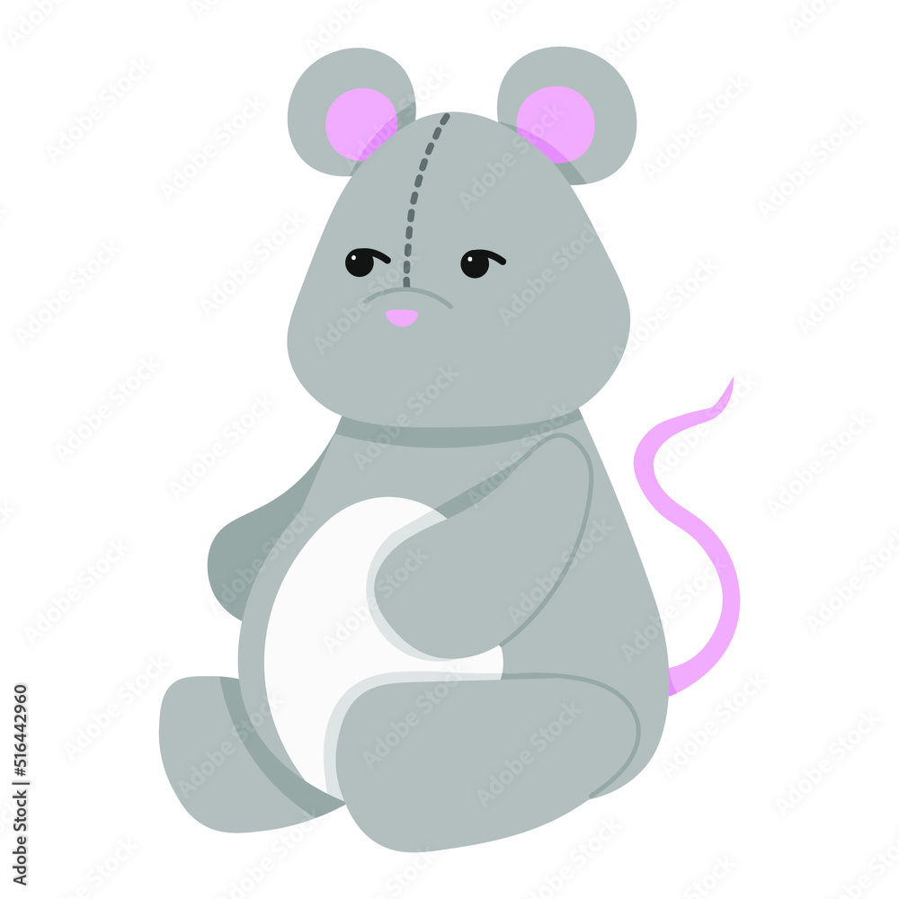 Fototapeta premium Cute teddy mouse. Vector illustration in a flat style. Plush mouse toy