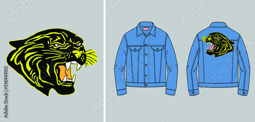 denim jacket with leopard embroidery, leopard artwork