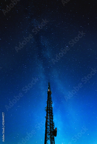 The trailing stars of the Milky Way above a communication tower, Cold Ashby, Honey Hill, Northamptonshire