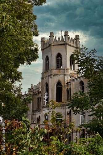 Tower with cross of the Grokholsky-Tereshchenko Palace in Chervone, Zhytomyr region, Ukraine photo