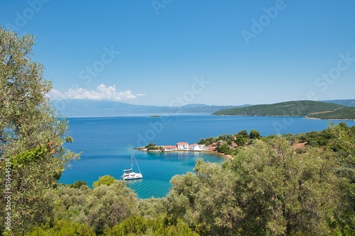 beautiful traditional house near the sea, Mount Pelion, Milina village, Greece photo