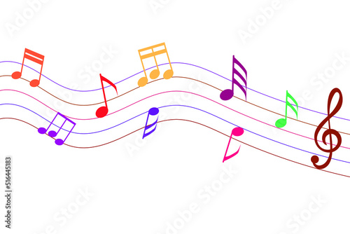 Music notes. Abstract musical background. Colorfull abstract music notes on line wave background.