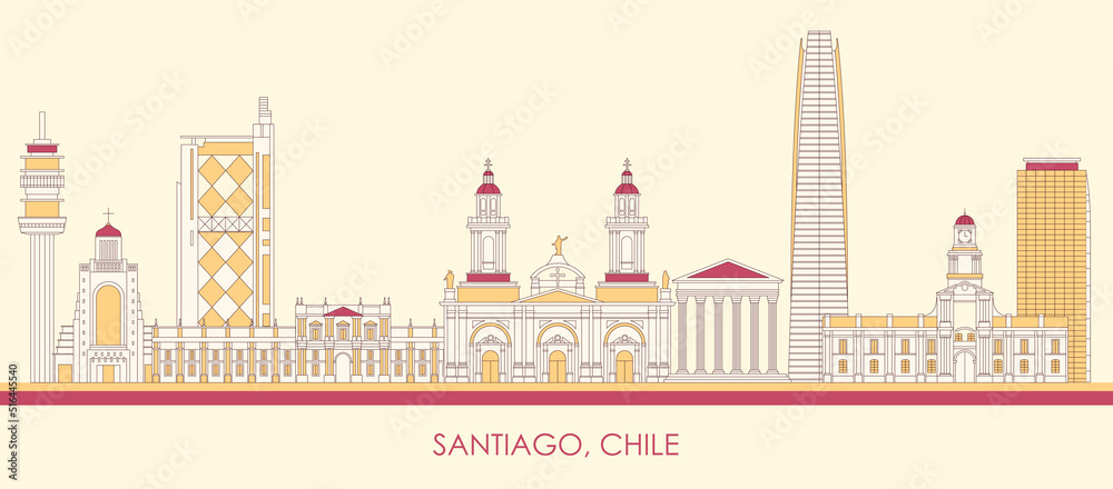 Cartoon Skyline panorama of city of Santiago, Chile - vector illustration