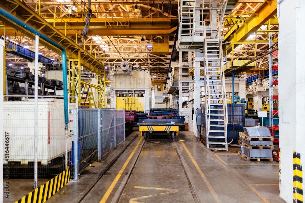 Fototapeta premium Metalworking factory production line. Interior of the worksop