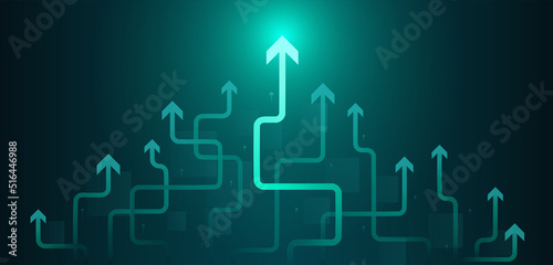 Glow up arrows concept. Metaphor for progress, business growth, company improvement and career development. Digital design element for websites. Realistic contemporary 3D vector illustration