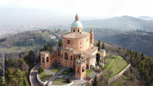Bird's eye view of the beautiful Sanctuary of the Madonna of San Luca in Bologna, Italy photo