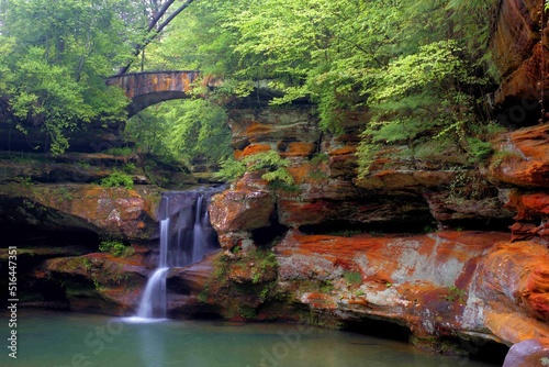 Long exposure shot of Upper Old Man's Cave Falls at Hocking Hills State Park, Ohio, United States