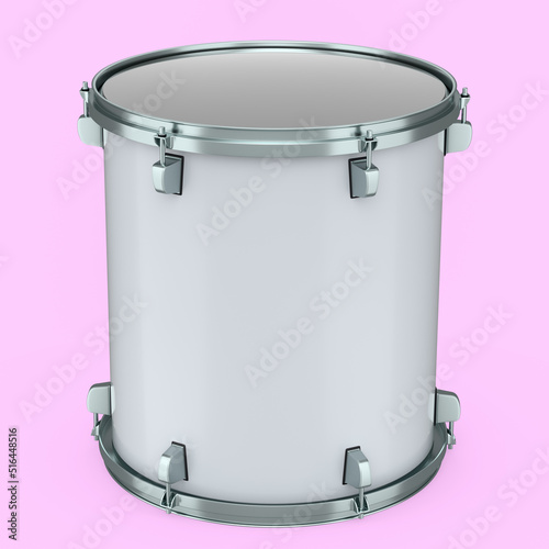 Realistic drum on pink background. 3d render concept of musical instrument