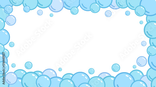 Blue soap bubbles frame. Foam border, suds decorative divider. Soap bubbles pattern. Vector background