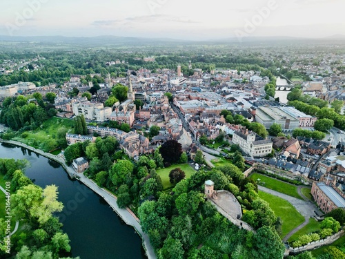 British medieval market town Shrewsbury in Shropshire with River Severn in the United Kingdom photo