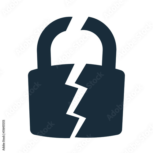 Vector roken or cracked lock icon isolated on white background. Unlock sign. Lock illustration photo