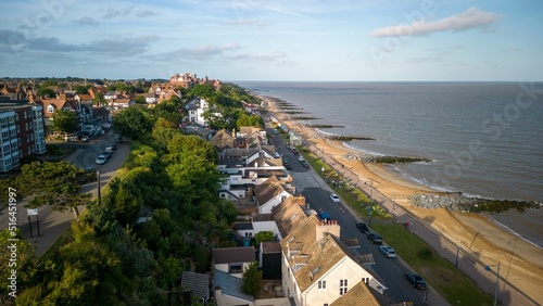 Aerial view of a seafront in the town of Felixstowe in Suffolk, England photo