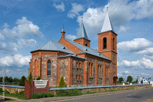 Old ancient catholic church of St Simeon and Tadeusz in Lazduny village, Grodno region, Belarus.