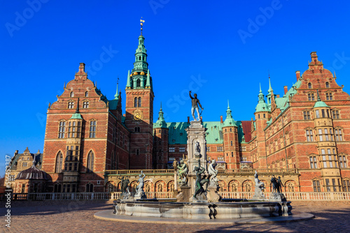 Neptune Fountain in a front of Frederiksborg castle in Hillerod, Denmark