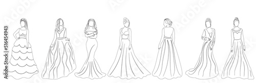 women bride, princess sketch, set isolated, vector