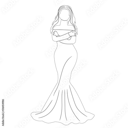 women bride, princess sketch isolated, vector