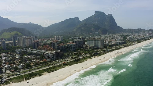 Slow-motion drone footage of Barra da Tijuca beach in Rio de Janeiro, Brazil photo