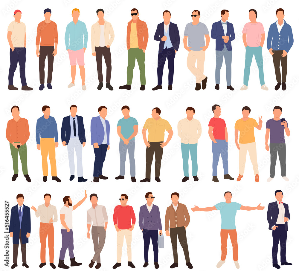 men set in flat style, isolated, vector