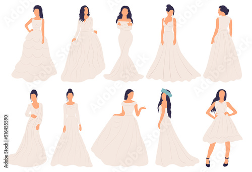 bride set in flat style, isolated, vector