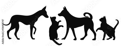 dogs and cats black silhouette, isolated, vector