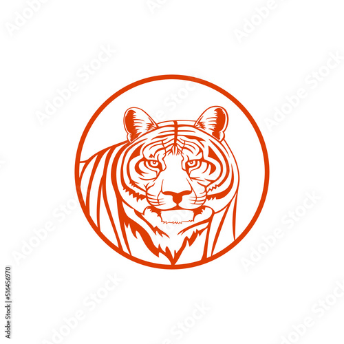 Fototapeta Naklejka Na Ścianę i Meble -  tiger head icon. Hand drawing tiger face with circle vector logo template