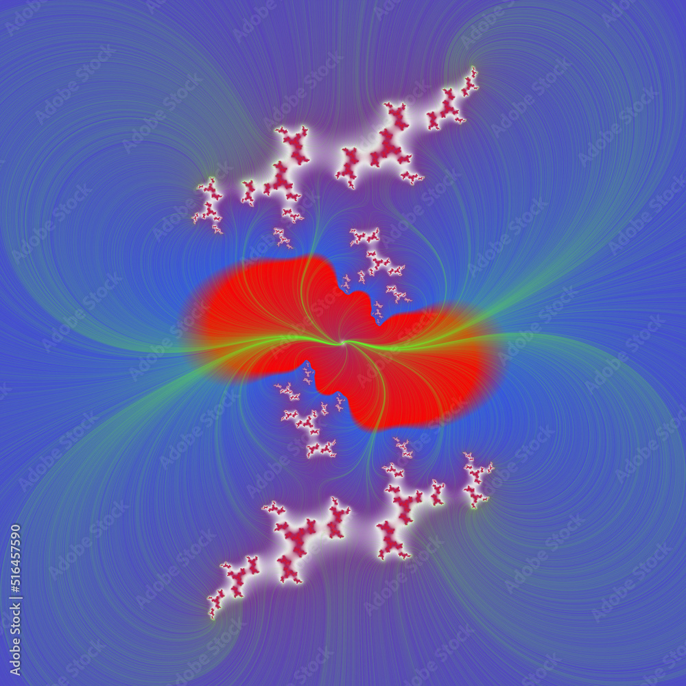 Red blue fractal, spirals, abstract background with butterfly Red blue fractal, spirals, abstract background with butterfly