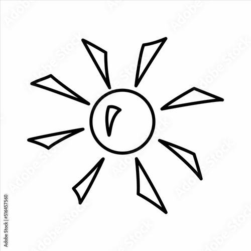 Vector black outline sun with the sun with angular rays. Summer, vacation theme.