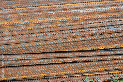 Stack of rusty rebar bundles