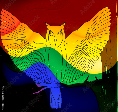 Inclusión e Integración Buho con los colores LGBT