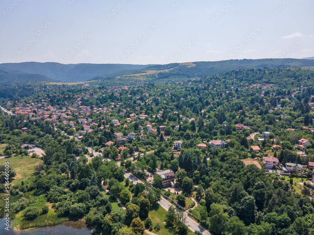 Fototapeta premium Aerial summer view of Pancharevo lake, Bulgaria