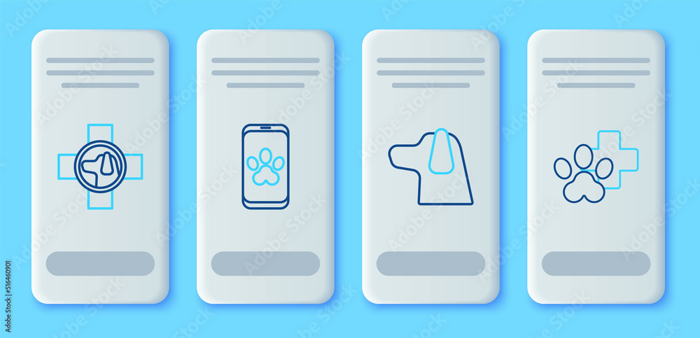 Set line Online veterinary clinic symbol, Dog, Veterinary and icon. Vector