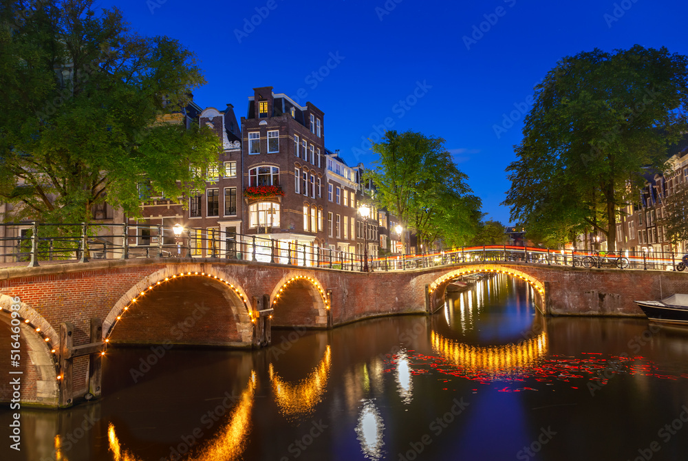 Canal in Amsterdam at night