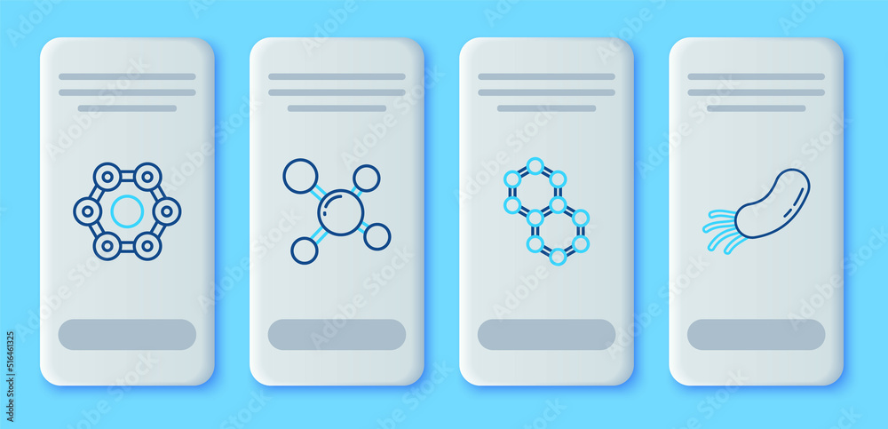 Set line Molecule, Chemical formula and Bacteria icon. Vector