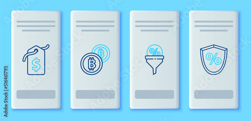 Set line Cryptocurrency coin Bitcoin, Lead management, Price tag with dollar and Loan percent icon. Vector