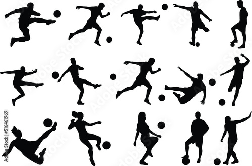 The set of football playing silhouette - Football Silhouette