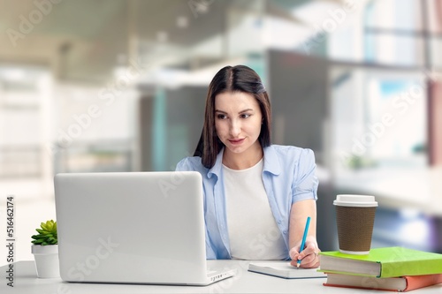 Businesswoman Using laptop computer and working at office, doing planning analyzing the financial report, business plan investment, finance analysis concept.