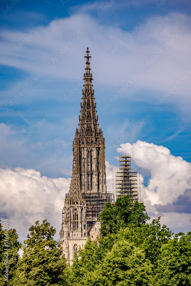 ulmer münster at summer time with beautiful cloudy background 