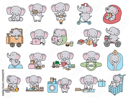 Cute elephant cartoon bundle color for kids, baby characters, wedding,card.vector illustration